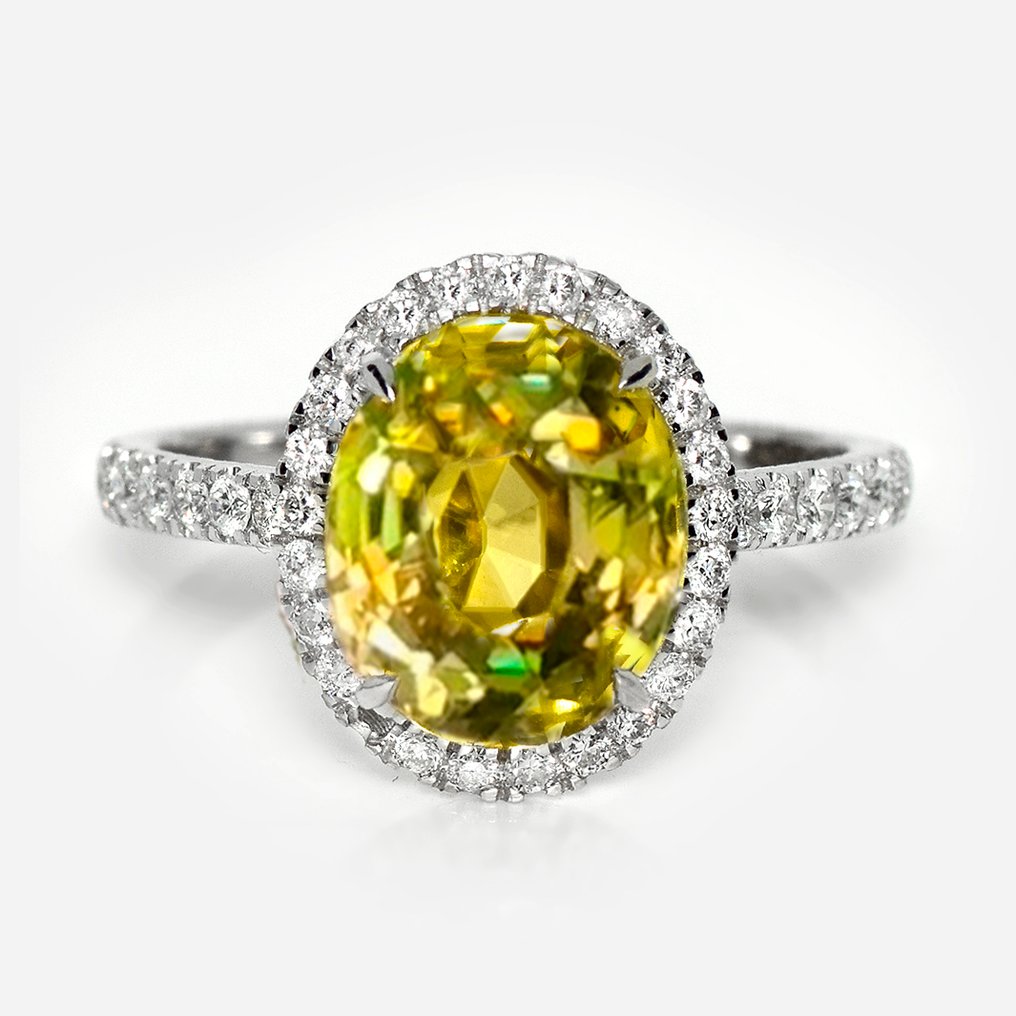 Zonder Minimumprijs - Verlovingsring - 14 karaat Witgoud, HRD 6,67 ct Onverhit Intense Geel - 7.12ct. tw. Zirkoon - Diamant #1.0