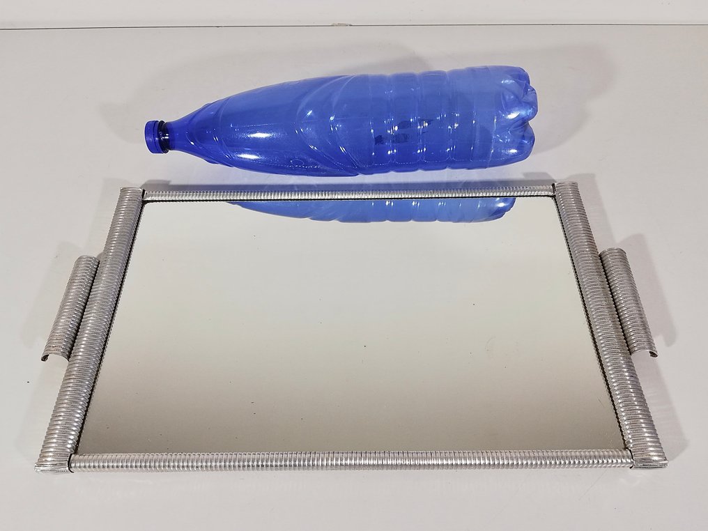 托盤 - 装饰艺术风格的艺术托盘，1930年代 - 镀铬铝，木材，镜面玻璃 #2.1