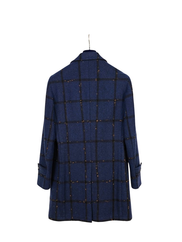 SANTANIELLO RRP 650€ Wool-Blend Coat – Blue Check Pattern – Classic Italian Design – 48 IT - Frakke - Nyt med labels #3.2
