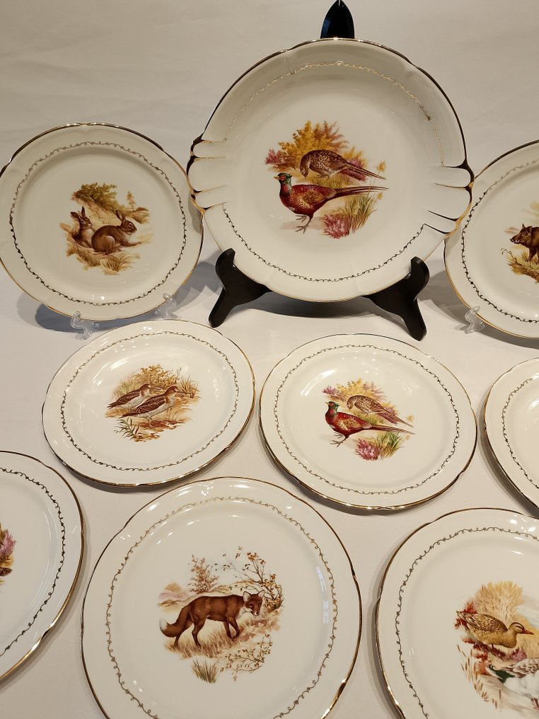 Vierzon - Dinner set (9) - Vos / Eend / Zwijn / Snip / Haas / Fazant / Patrijs - Porcelain - Yacht services #1.0