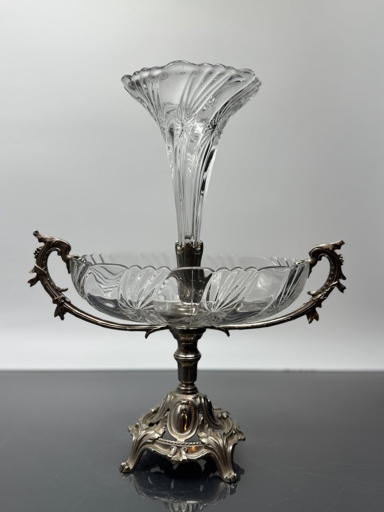 Val Saint Lambert - Charles Graffart & René Delvenne - 餐桌中央装饰 - 竹制书架与星星 - 水晶, 金属 - 稀有的VSL架子 #1.0