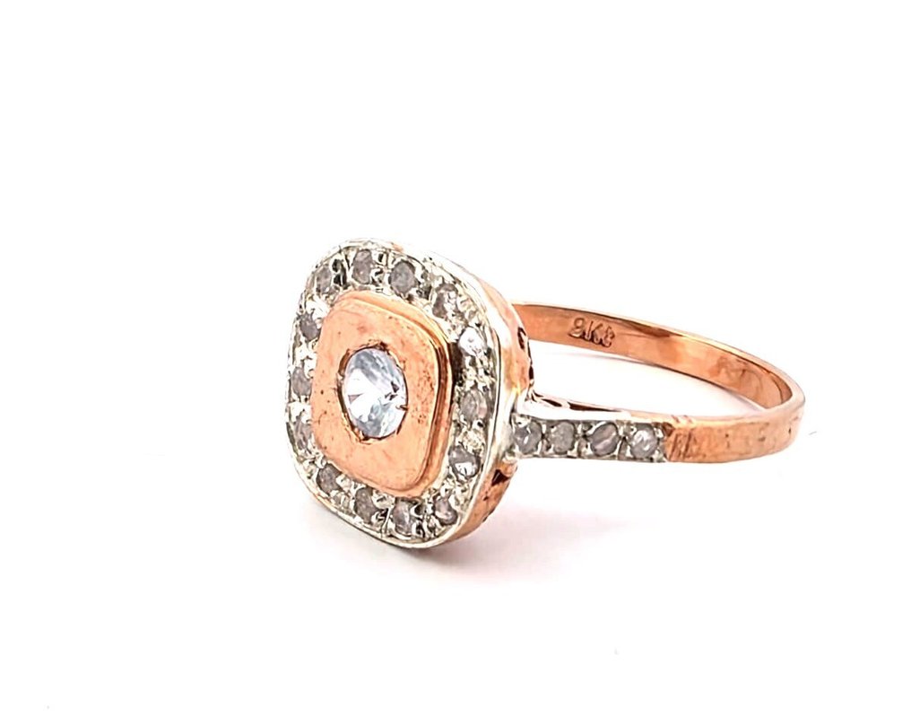 没有保留价 - 戒指 - 9 kt. 玫瑰金, 银 黄宝石 - 钻石 #2.1