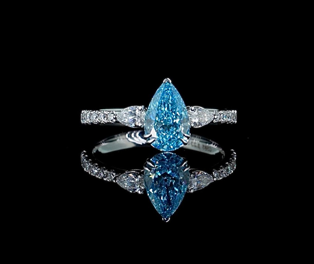 Nincs minimálár - Gyűrű - 14 kt. Fehér arany - 1.64ct. tw. Kék Gyémánt (Laboratóriumban előállított fancy színű gyémánt) - Gyémánt #2.1