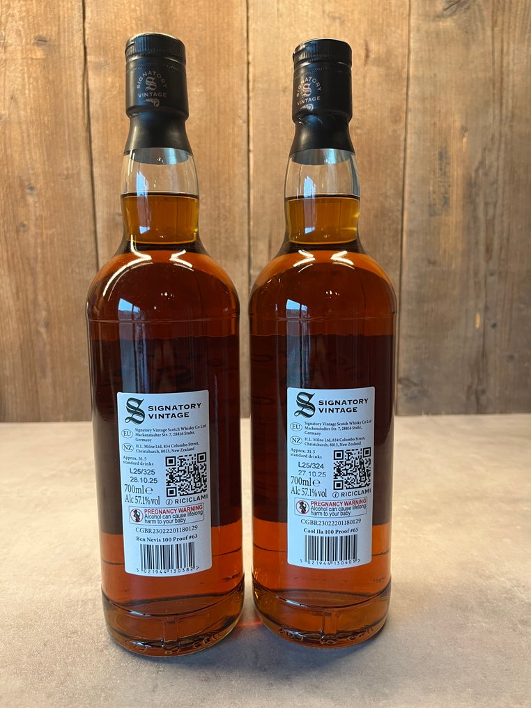 Caol Ila, Ben Nevis 100 Proof Edition #65 - Signatory Vintage  - b. 2010s - 70cl - 2 bottles #1.0