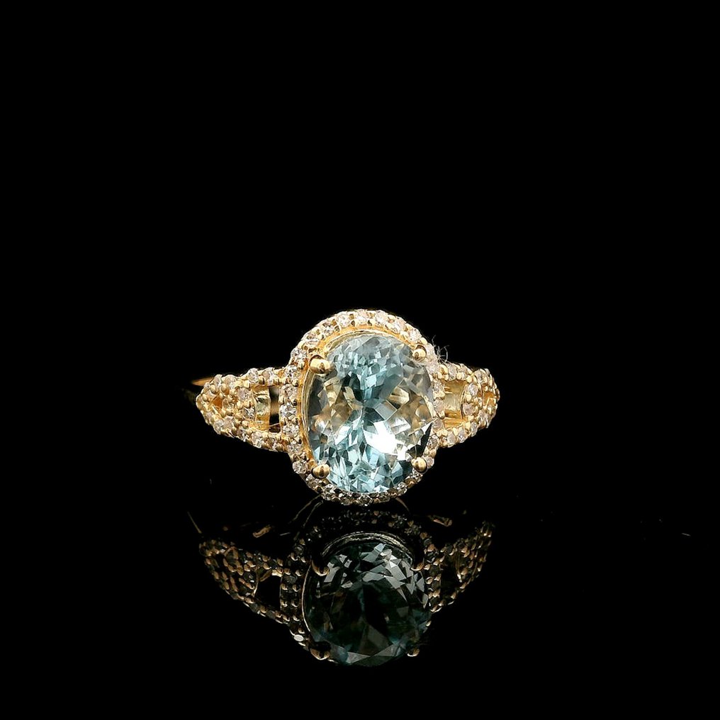 Sans prix de réserve - Bague - 14 carats Or jaune - 2.14ct. tw. Aigue-marine - Diamant #4.3