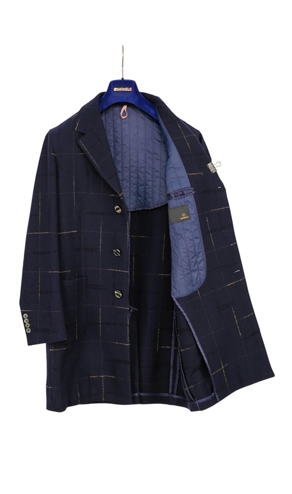 SANTANIELLO RRP 600€ Wool Coat – Navy Windowpane Check – Quilted Lining – 50 IT - 外套 - 带标签的新品 #3.2