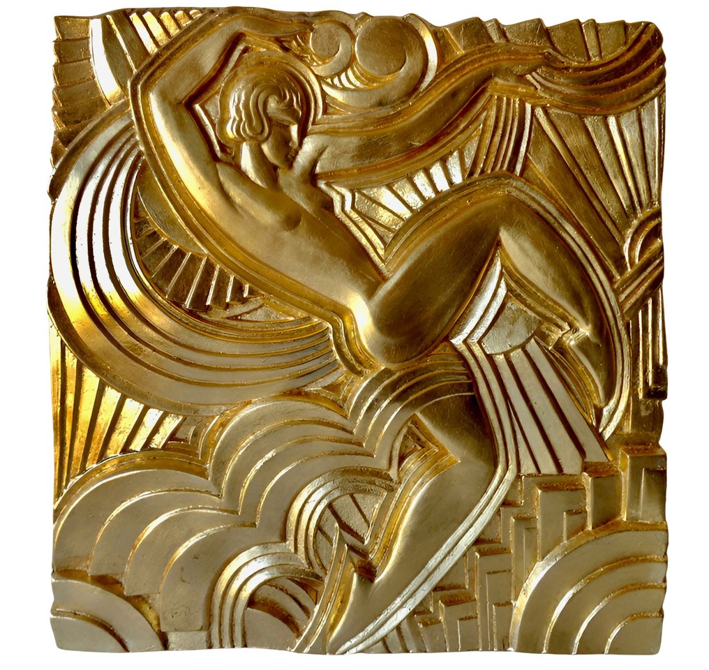 雕刻, Bas-relief "Danseuse serpentine" Folies Bergère doré à la feuille d’or - 48 cm - 员工 #1.0