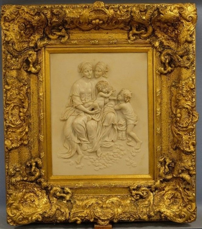 Block carving/ Relief, Scène de famille - 50 cm - Reconstructed marble #1.0