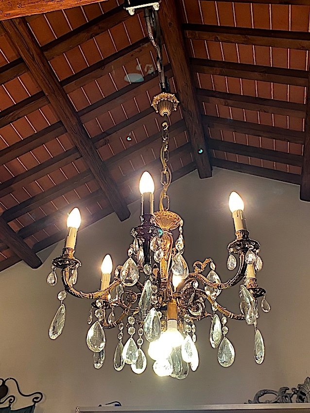 Lysekrone - Messing, Glas, Krystal - 6 braccia + 2 spot #1.0