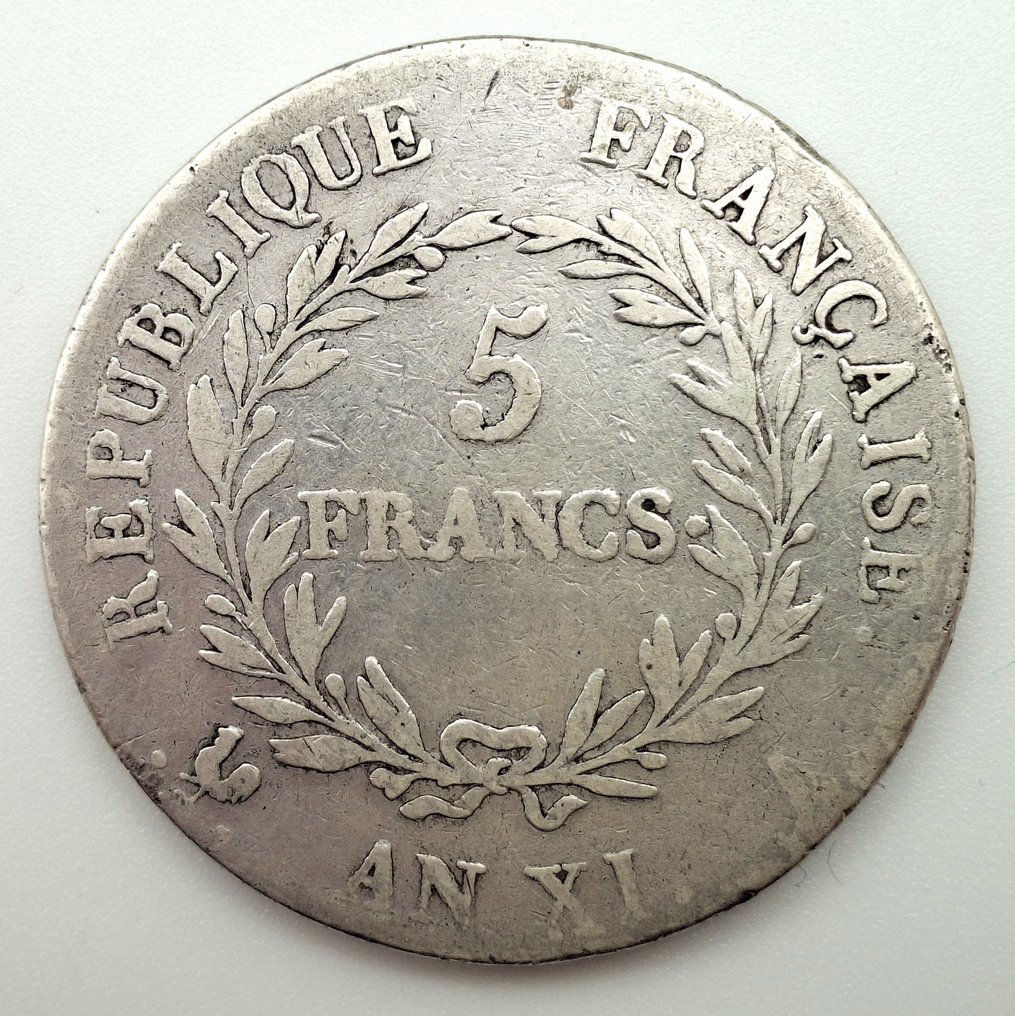 Frankrike. Consulat (1799-1804). 5 Francs An XI-A, Paris  (Ingen reservasjonspris) #1.0