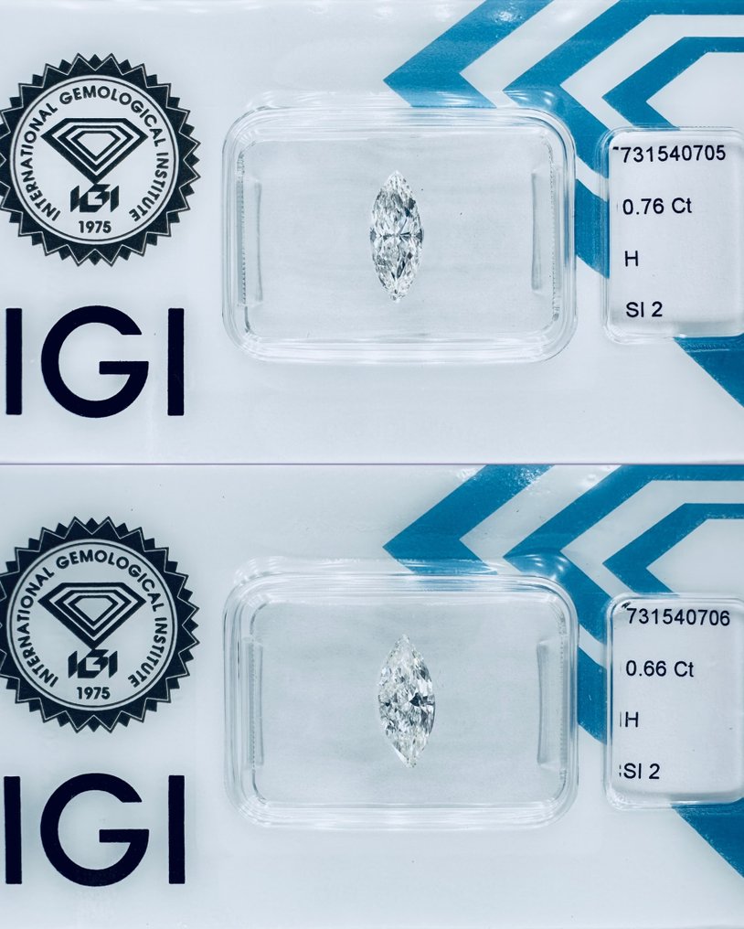 2 pcs Gyémánt  (Természetes)  - 1.42 ct - Marquise - H - SI2 - Nemzetközi Gemmológiai Intézet (IGI) - (Lenyűgöző illő pár) #1.0