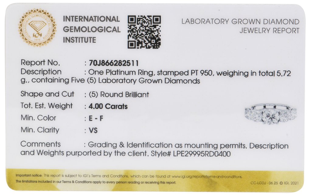 Drop fülbevaló Platina -  4.00ct. tw. Gyémánt (Laboratóriumban előállított) #2.1