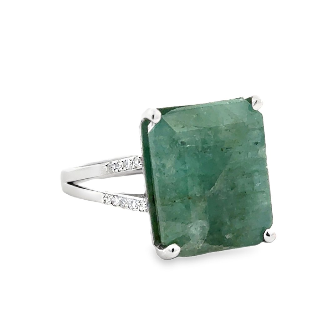 Zonder minimumprijs - Ring - 14 karaat Witgoud -  10.92ct. tw. Smaragd - Diamant #1.0