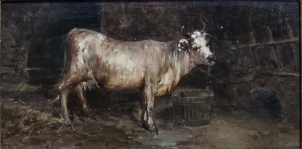 Domenico Battaglia (1842-1904) - Mucca in stalla #1.0