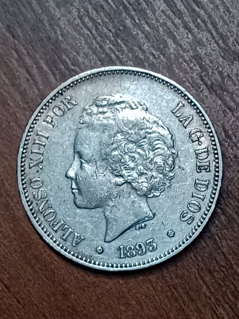 西班牙. 阿方索十三世. 5 Pesetas 1893 PGL  (没有保留价) #2.1