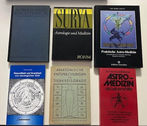 Dr. Friedr. Feerhov, G.W.Surya, J.Ridder-Patrick, Rudolf Sklenar, Elsbeth Ebertin, Claus D.Stahl - Lot with 6 books on Medical Astrology - 1959-2003 #1.0