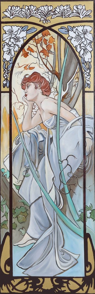 Louis Nagelkerke (1949) - Vierluik in de stijl van Alphonse Mucha - De vierjaargetijden #3.2
