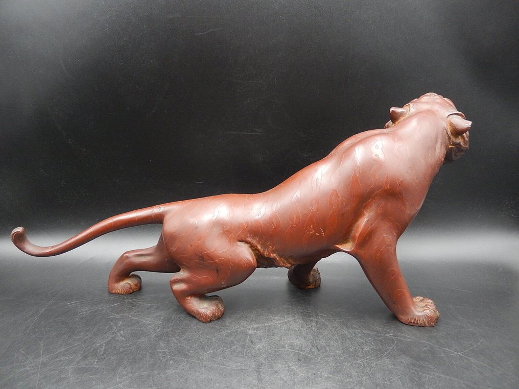 Decoratief ornament - Koperen tijgerbeeldje met kristallen ogen - Japan #2.1