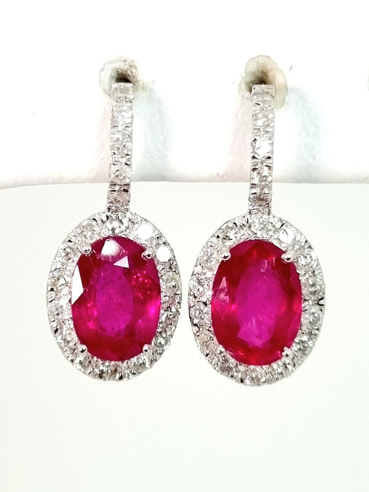 Σκουλαρίκια - 18 καράτια Λευκός χρυσός Ρουμπίνι - Διαμάντι #1.0