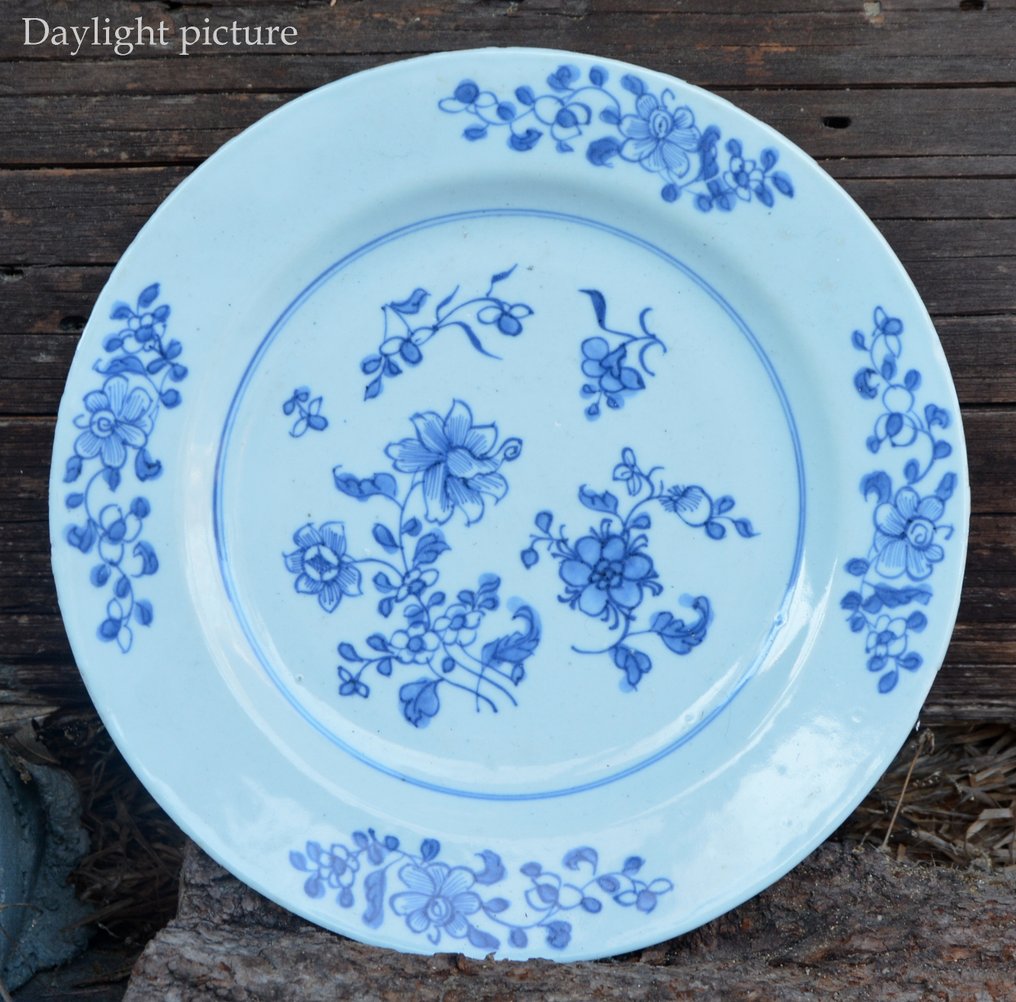 两只中国青花瓷‘花卉’盘和‘莲花池’盘(3)- 无底价 - 瓷 - 中国 - 清朝(大清),乾隆时期(1735-1796,乾隆),18世纪 #1.0