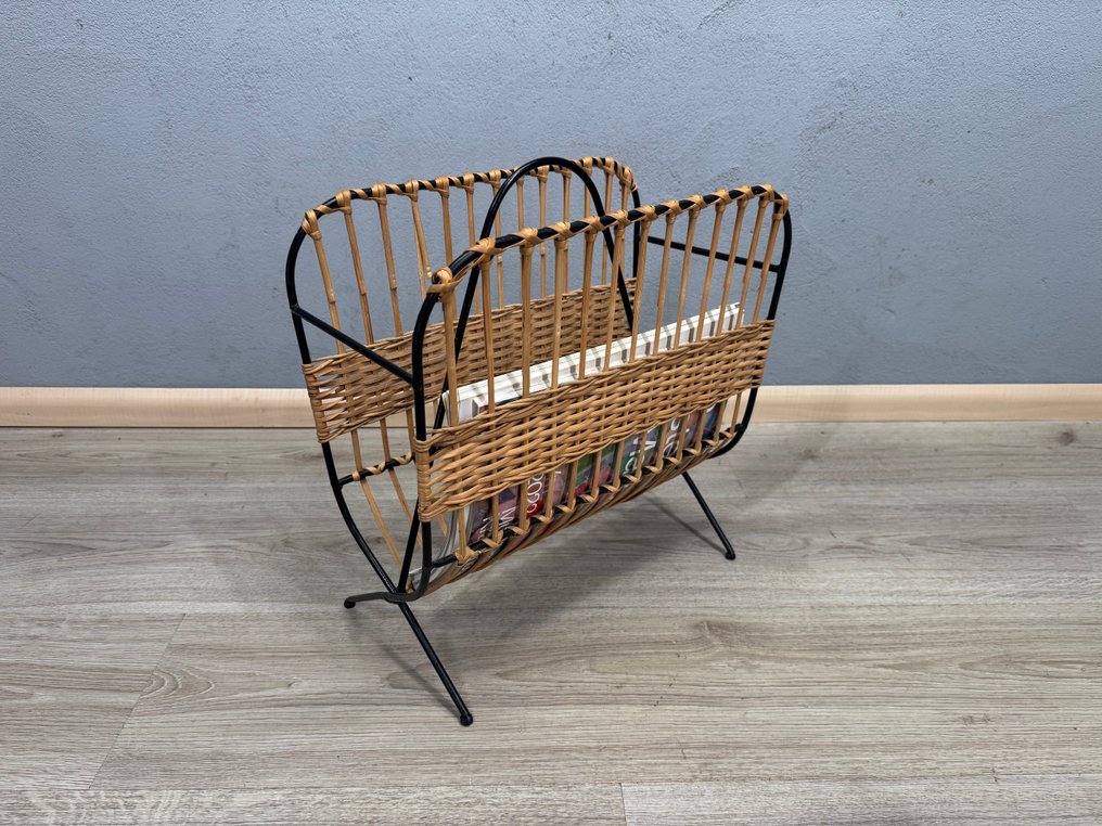 Stijlvolle vintage tijdschriftenhouder – rotan & metaal - Portariviste - Metallo, riet #3.2