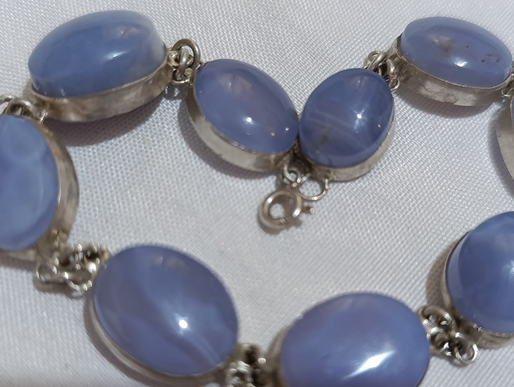 银, 九块精美稀有的百合色也门玛瑙 - 手镯 #3.2