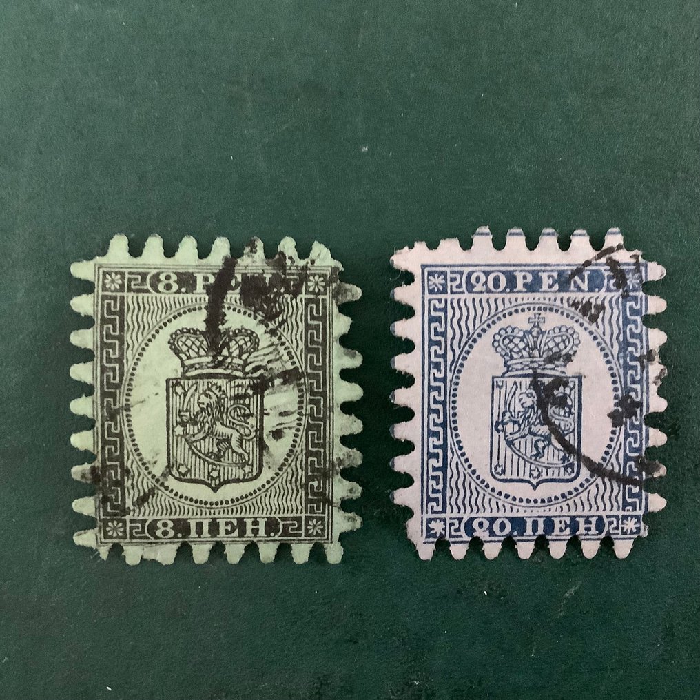 Finland 1866 - Serpentines: 8 and 20 Kop with very good gearing. - Michel 6Cz en 8Cy #1.0