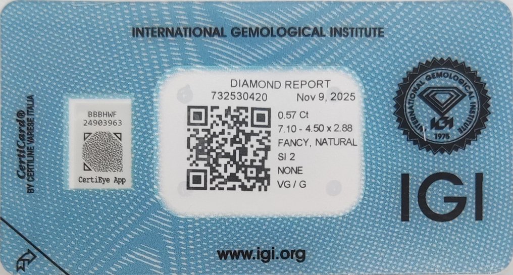 Nincs minimálár - 1 pcs Gyémánt (Természetes színű) - 0.57 ct - Körte - Fancy Barna Sárga - SI2 - Nemzetközi Gemmológiai Intézet (IGI) #2.1