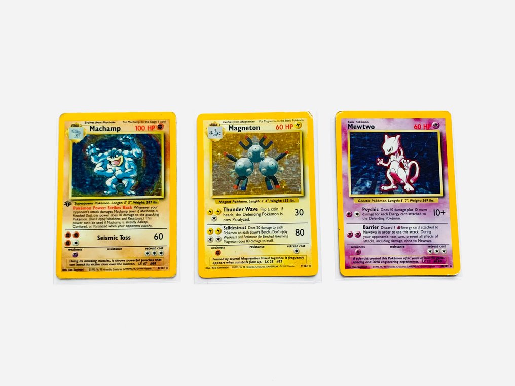 Pokémon - 3 Card - Machamp, Magneton, Mewtwo 8/102, 9/102, 10/102 Holo - WOTC #1.0
