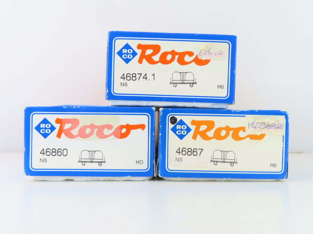 Roco H0 - 46860/46867/46874.1 - 模型貨運火車 (3) - 3台2仓硅胶车“Bollenwagen”用于石灰粉和苏打粉 - NS #2.1