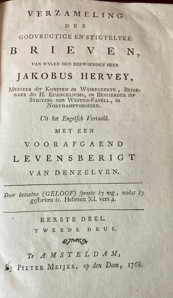 J. Hervey - Oude boeken Verzameling der godvruchtige en stigtelyke brieven Amsterdam - 1768 #1.0