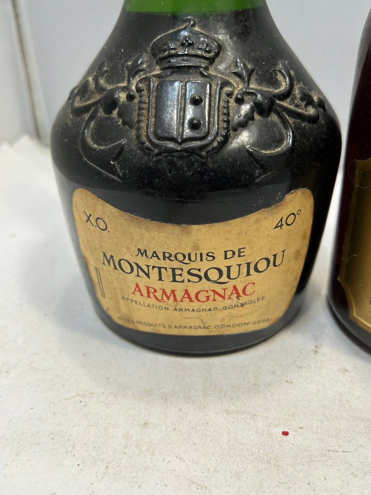 De Luze, Marquis de Montesquiou - XO Armagnac + Grand Cognac VSOP  - b. anii `70, anii `80 - 70 cl, 75 cl - 2 sticle #2.1