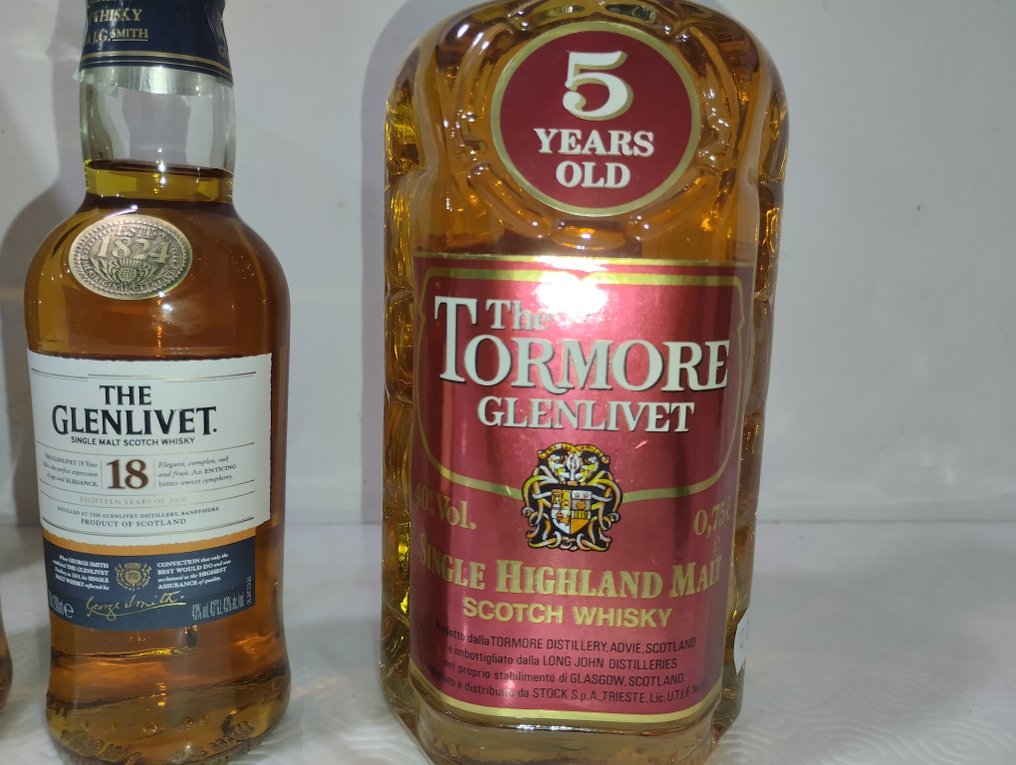 Glenlivet 12yo - 15yo - 18yo Tasting Experience + Tormore 5y - 20 cl, 75 cl - 4 flasker #2.1
