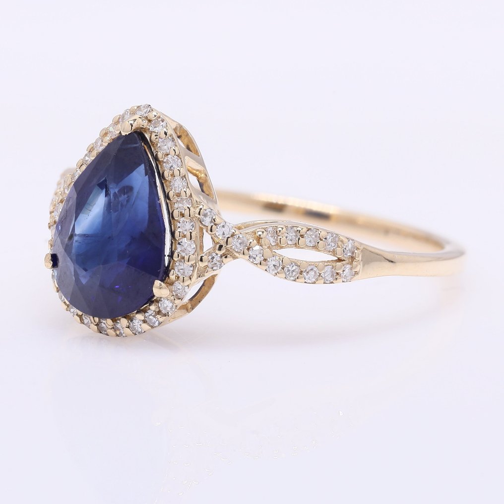 χωρίς τιμή ασφαλείας - Δαχτυλίδι - 14 καράτια Κίτρινο χρυσό - 2.36ct. tw. Ζαφείρι - Διαμάντι #2.1