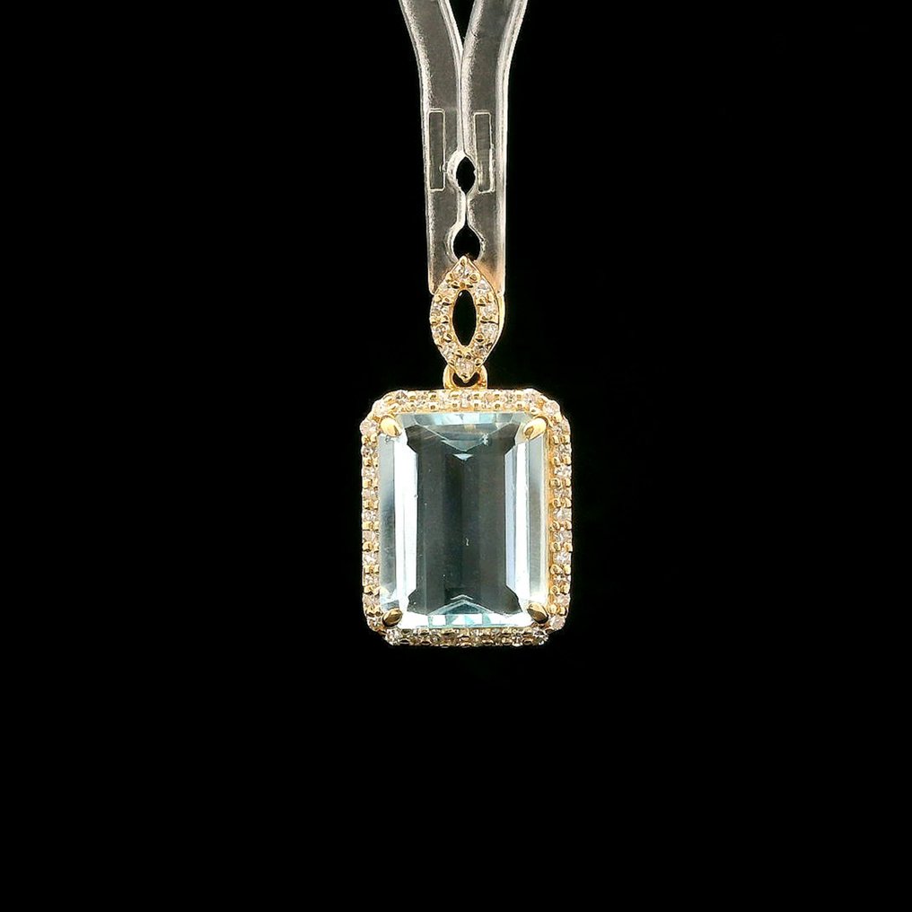 沒有保留價 - 墜飾 - 14 克拉 黃金 - 2.87ct. tw. 海藍寶石 - 鉆石 #3.2