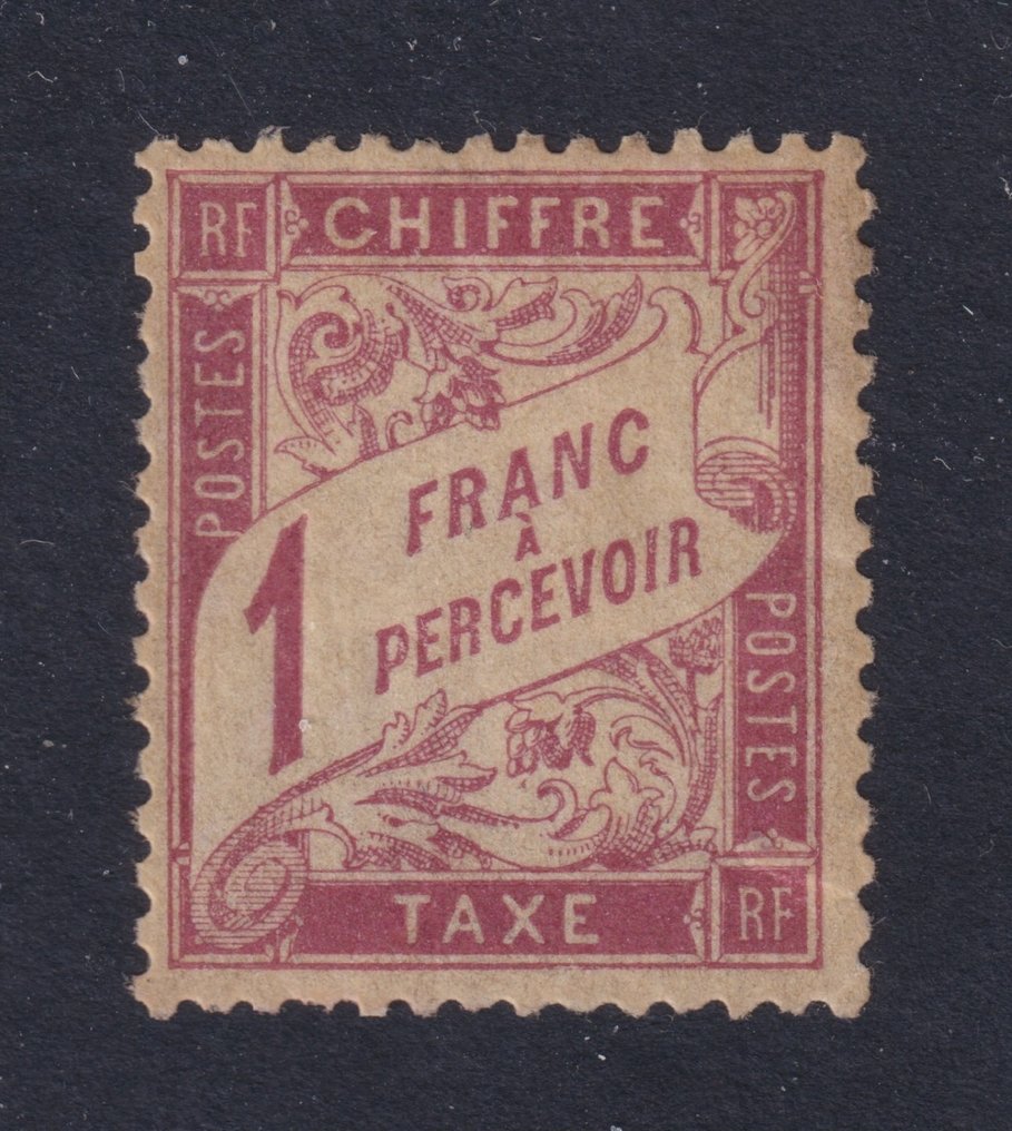 法國 1935 - 39号邮票税票，1法郎，“玫瑰色在稻草上”，全新*，中心位置非常好，签名Calves。 - Yvert #1.0