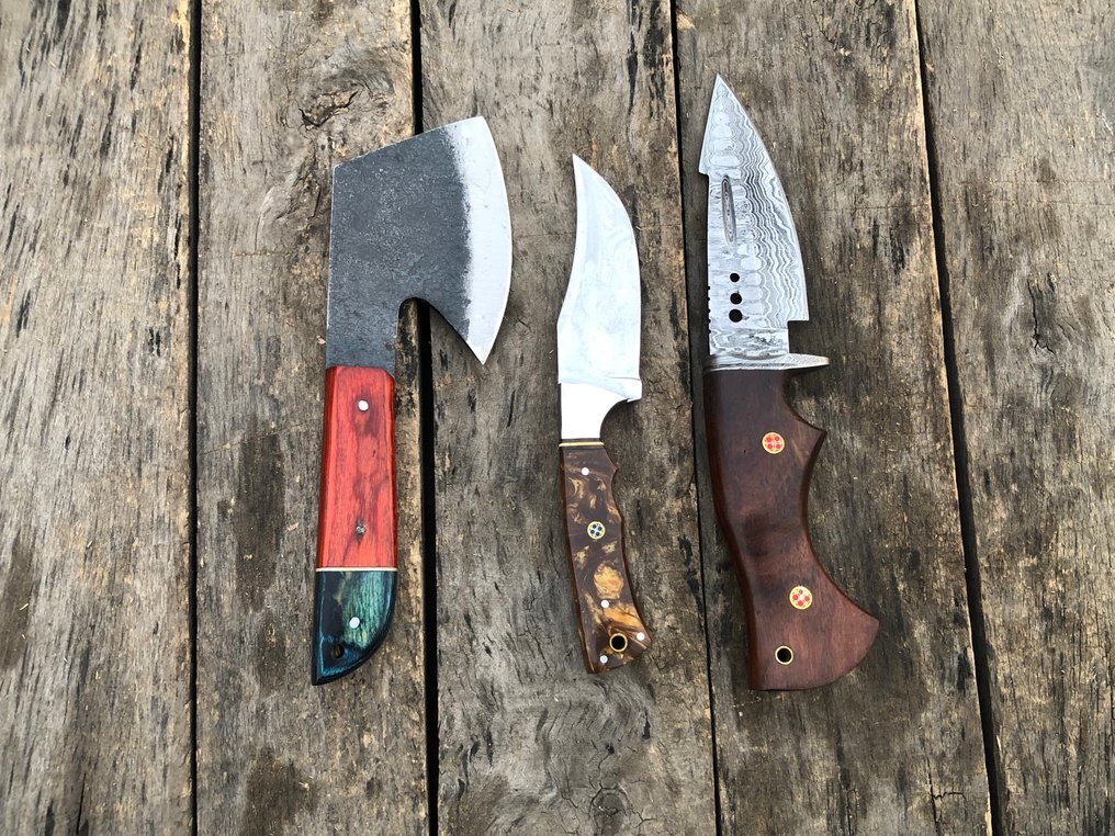 厨刀 - 声望手工Skinners刀，锻钢，木材与稀有手柄 - 北美 - 皮革套 TD19 #3.2