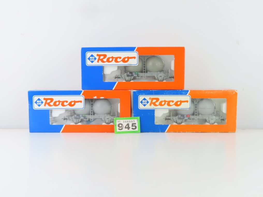 Roco H0 - 46860/46867/46874.1 - 模型貨運火車 (3) - 3台2仓硅胶车“Bollenwagen”用于石灰粉和苏打粉 - NS #4.3