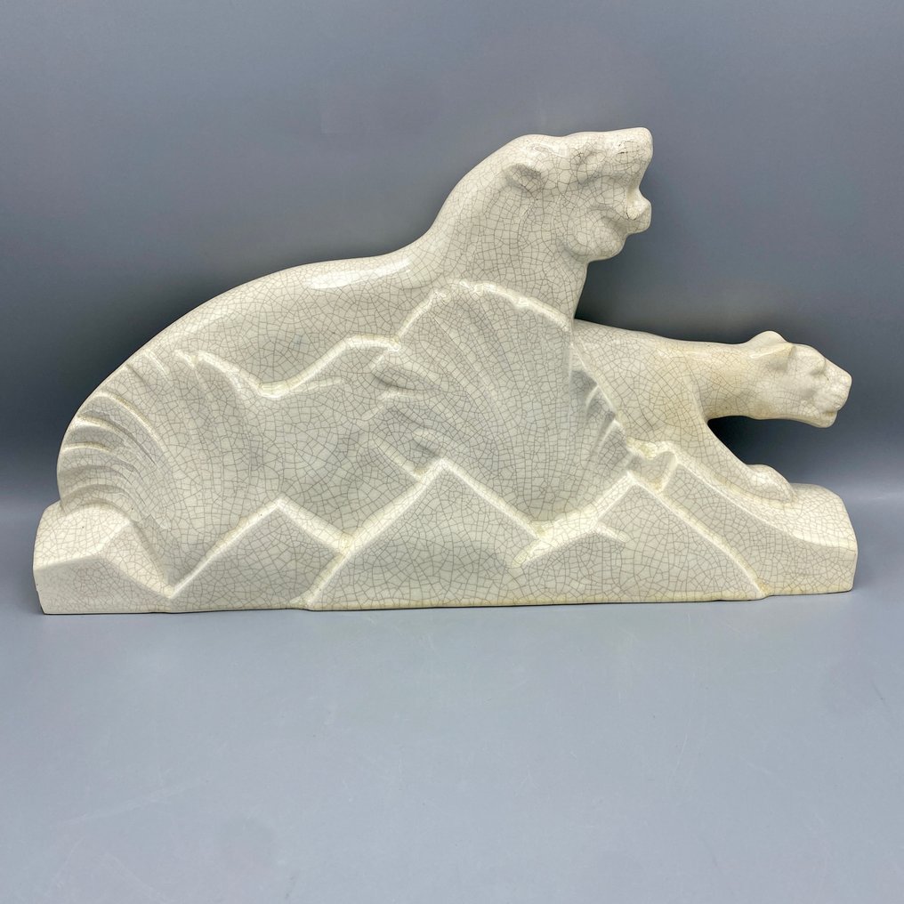 Jensen - Sculpture, Felines - 22 cm - Craquelés - 1930 #2.1