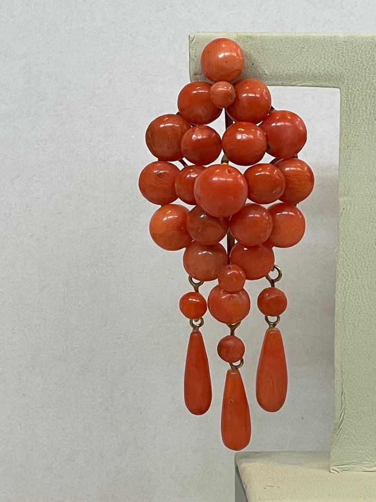 Σκουλαρίκια - 18 καράτια Κίτρινο χρυσό Κοράλλι - Κοράλλι #1.0