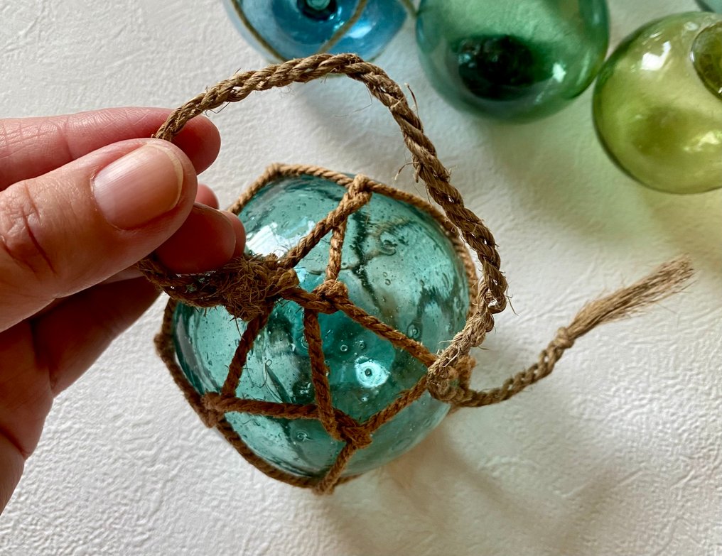 Maritime Object  (7) - Hand-blown glass Kanji marks- Rare set with 2 cylinder #4.3