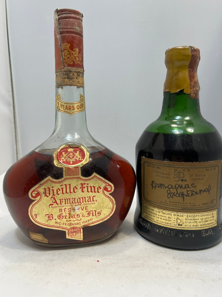 J. Danflou, Gélas - Armagnac Exceptionnel + 5yo Fine Vieille - b. década de 1960, década de 1970 - 75cl, n/a - 2 garrafas #1.0
