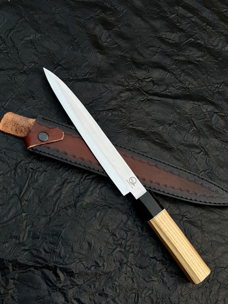 廚刀 -  厨房刀 - 不锈钢12c27厨师刀，水牛角柄配ASH木柄 - 木材 - 亞洲 #4.3