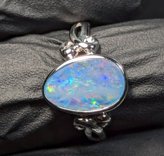 χωρίς τιμή ασφαλείας - Δαχτυλίδι Ασημί - 1.80ct. tw. Οπάλιο - Doublet Lightning Ridge Australia #3.2