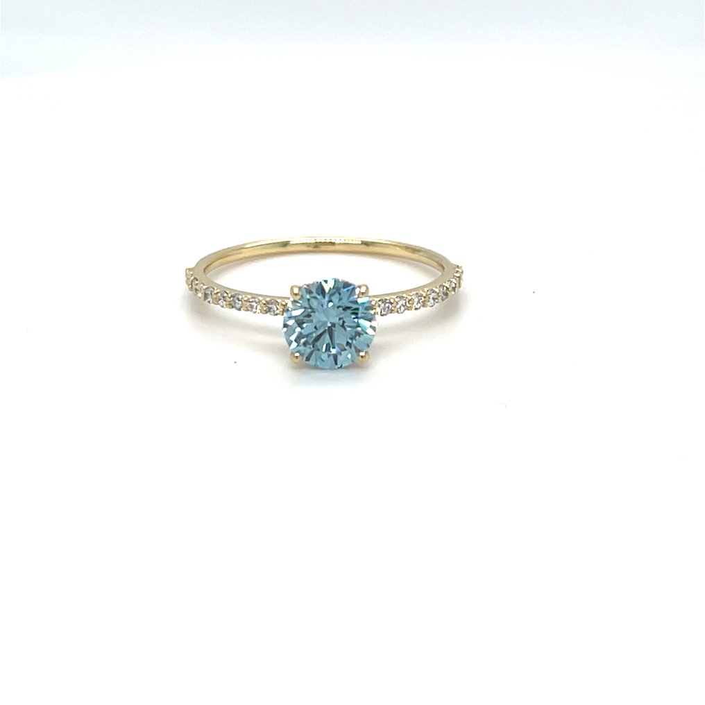 Sans prix de réserve - Bague - 14 carats Or jaune - 1.33ct. tw. Bleu Diamant (Diamant de laboratoire de couleur fantaisie) - Diamant #4.3