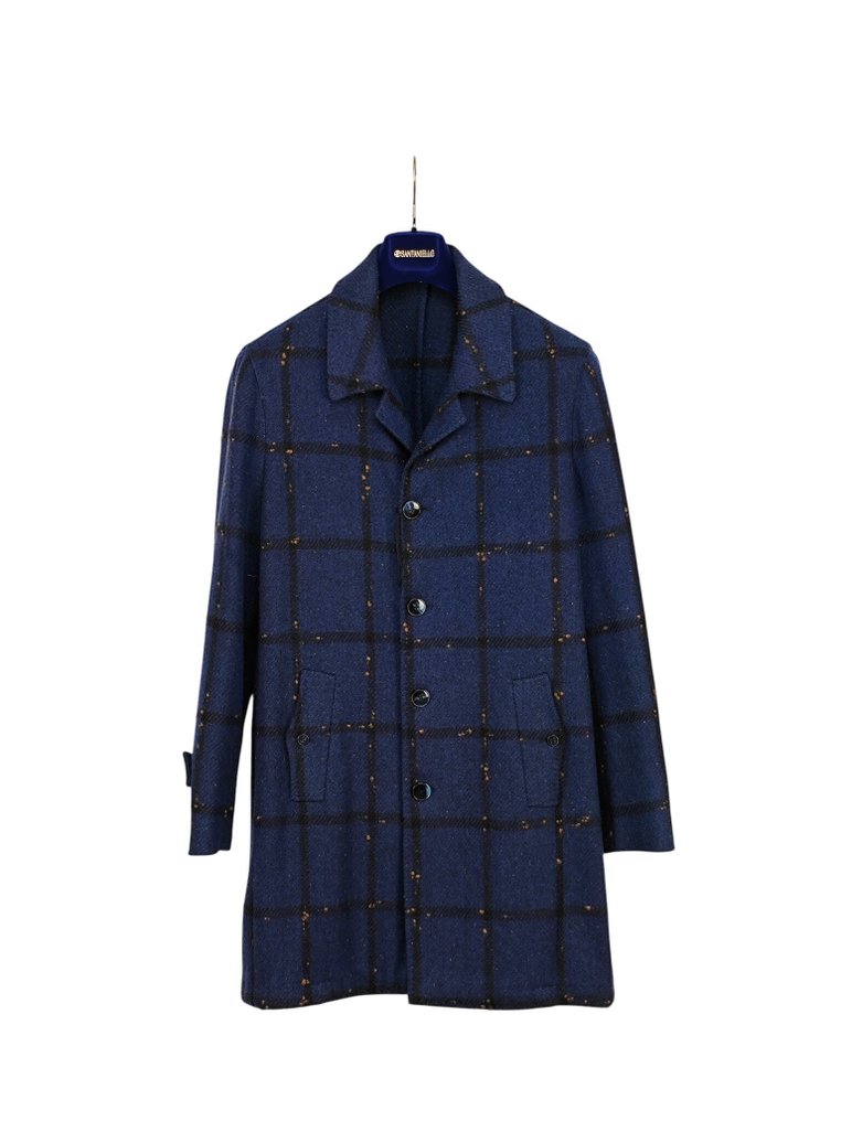 SANTANIELLO RRP 650€ Wool-Blend Coat – Blue Check Pattern – Classic Italian Design – 48 IT - Frakke - Nyt med labels #1.0