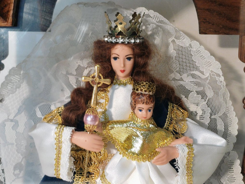 Objetos religiosos e espirituais - Antigo - Retábulo de madeira com Maria e Jesus. - 1940-1950 #3.2