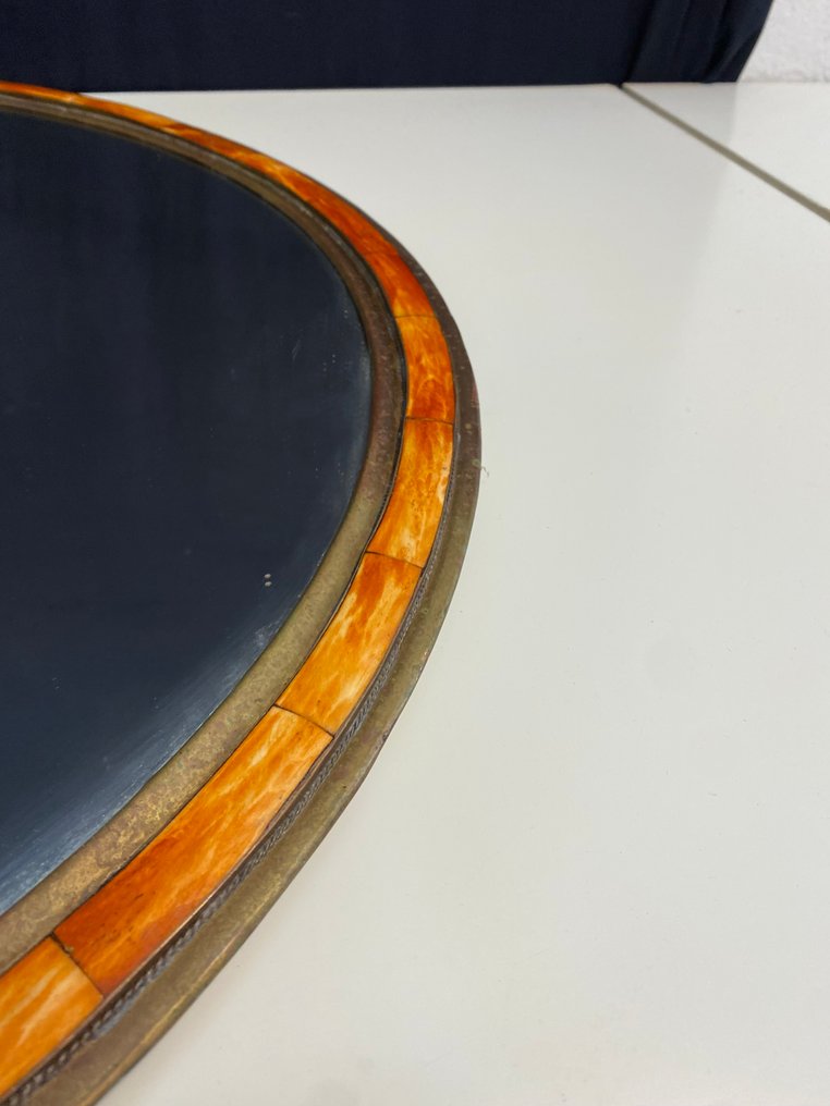 Specchiera  - Bambù, Rame - Specchio rotondo vintage cornice realizzata in rame con intarsi in bambù naturale #4.3