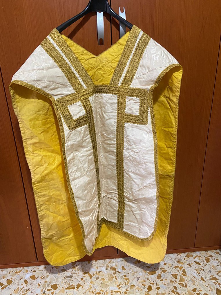 休闲神父服配有金线刺绣的丝绸圣袍带 (2) - 古董 - 丝绸和金线刺绣 - 1920-1930 - Casula + Stola 搭配 #1.0