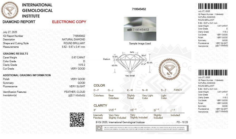 2 pcs Diamond (Natural) - 1.34 ct - Round - D (colourless), E - VVS2, VS1 - International Gemological Institute (IGI) #1.0